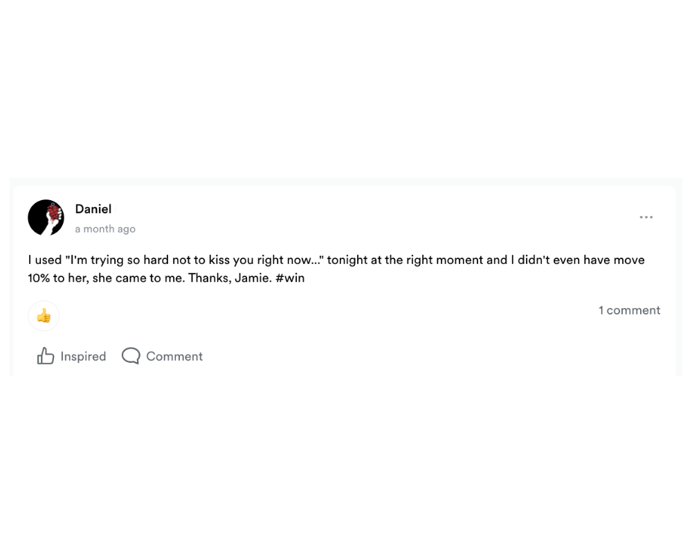 Social media post by Daniel about his partner kissing him unexpectedly