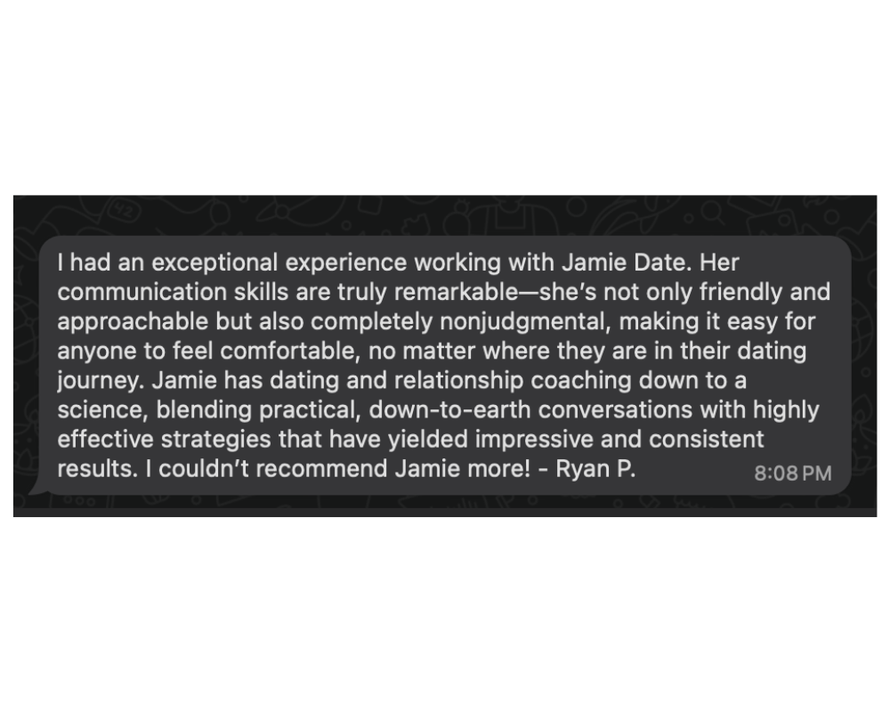 WhatsApp message from Ryan P. praising Jamie's coaching